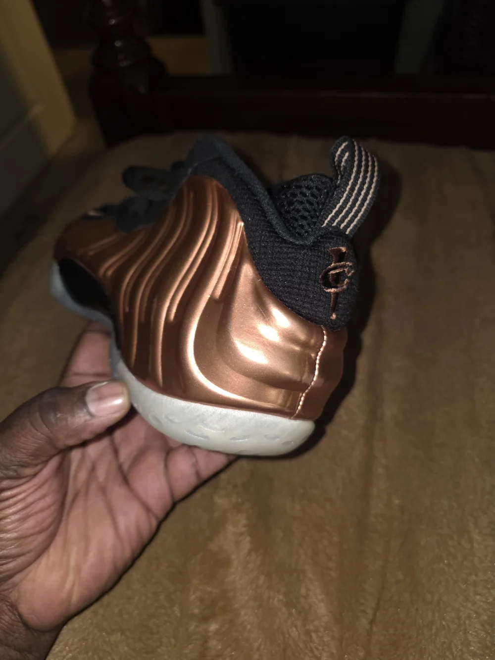 Nike Kids Metallic Copper Foamposite-Style Sneakers with Black Trim